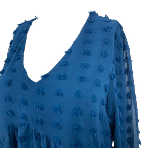 Kirundo Dress Womens Sz M Teal Blue A Line Mini Flowy‎ Sheer Textured New - Picture 2 of 10